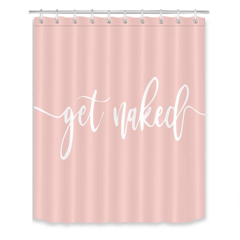LB Get Naked Shower Curtain Funny Quotes Words Pink Shower Curtains for Bathroom with Hooks 60x72 inch Waterproof Polyester Fabric Bathroom Decorations - Image 1